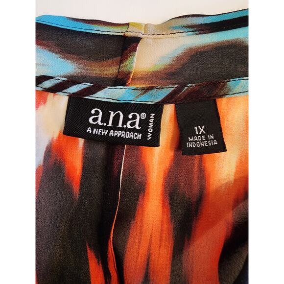 a.n.a. Colorful Blue Black Rust Geometric Lightweight Duster Cardigan SZ 1X - Picture 5 of 6